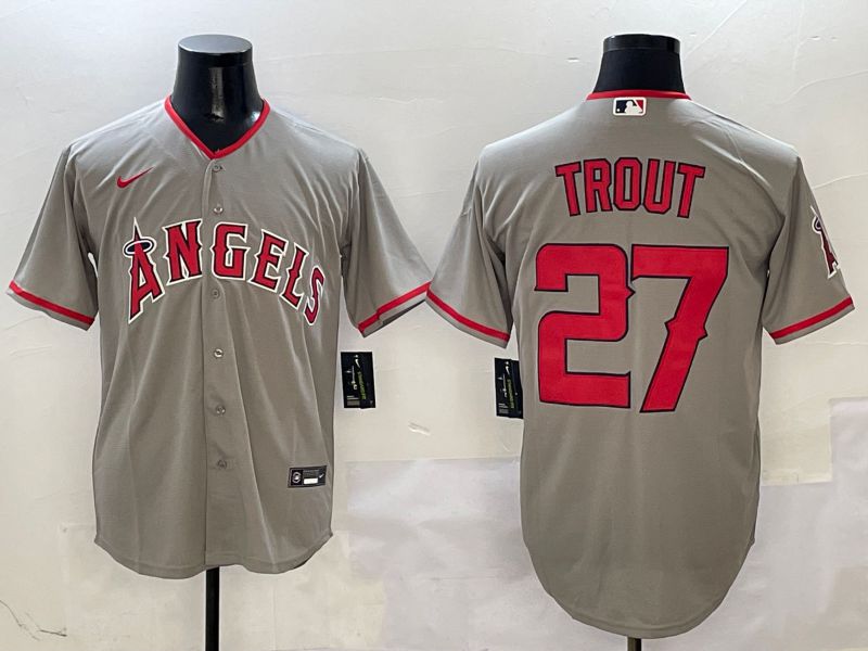 Men Los Angeles Angels #27 Trout Grey Game 2025 Nike MLB Jersey style 1->los angeles angels->MLB Jersey